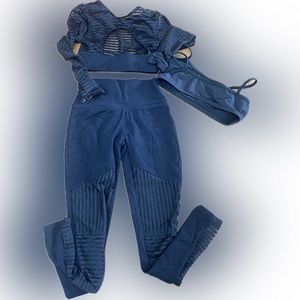 Kandi Kouture 3-piece Dancewear outfit. Long sleeve top, strappy top, black pant